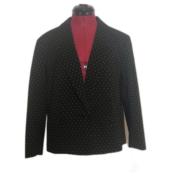 Kasper Blazer Women Size 16 Black w/White Polka Dots 3/4 Sleeve One-Button NWT - Picture 1 of 10
